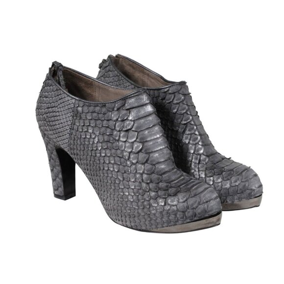 Devi Kroell Womens Ankle Booties US 7 EU 37 Gray Python Snake Skin Boots - Picture 1 of 9
